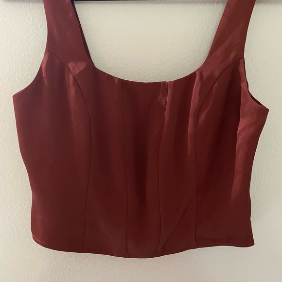 NWT Express Corset Dark Burnt Orange Red Crop Top sz Medium - Picture 3 of 7